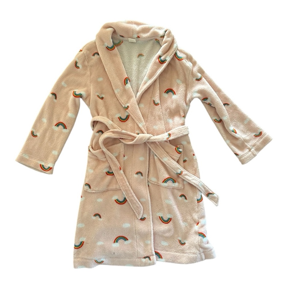 Crewcuts Pink Fleece Robe With Rainbows
